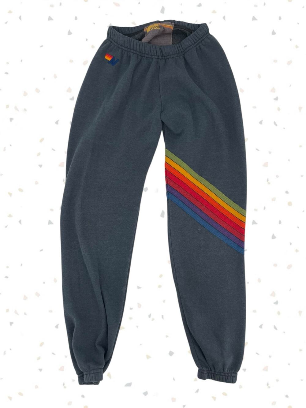 Aviator Nation 7 Stripe Sweatpants Rainbow Charcoal Dark Blue Gray Jogger Size S